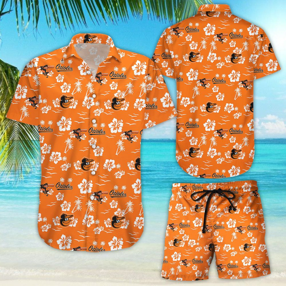 Baltimore Orioles Orange Hawaiian Shirt Tropical Aloha Button Up