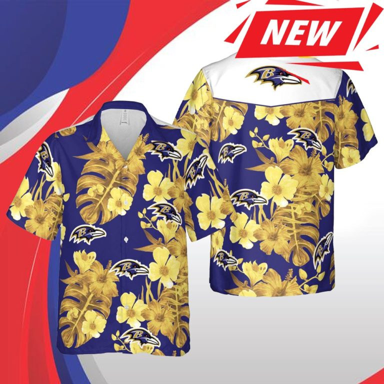 Baltimore Ravens Floral Football Hawaiian Shirt Tropical Aloha Button Up
