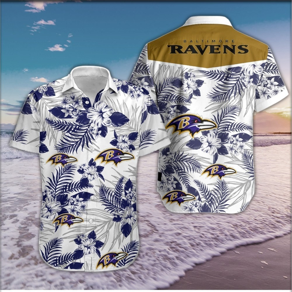 Baltimore Ravens Flower Hawaiian Shirt Tropical Aloha Button Up