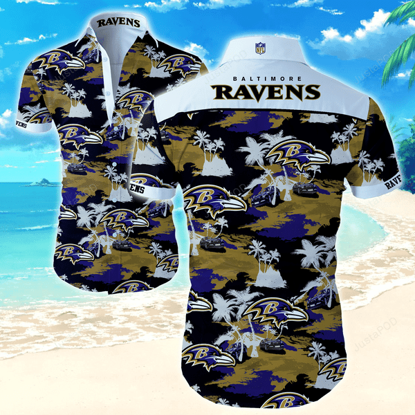Baltimore Ravens Logo Hawaiian Shirt Tropical Aloha Button Up
