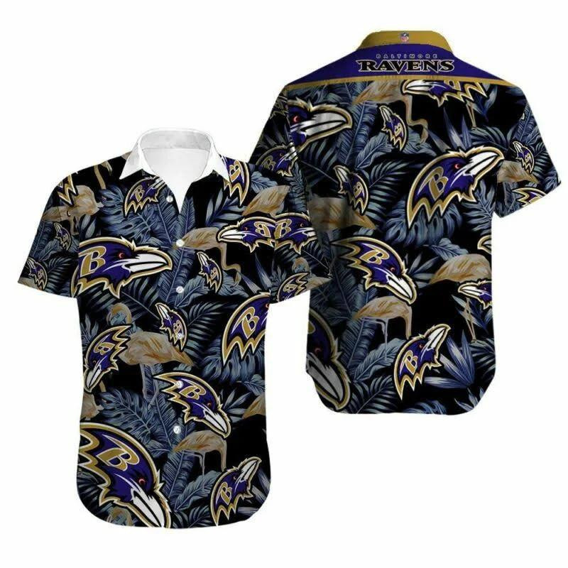 Baltimore Ravens Logo Hawaiian Shirt Tropical Aloha Button Up