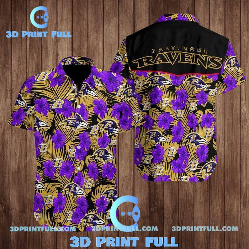 Baltimore Ravens Logo Hawaiian Shirt Tropical Aloha Button Up