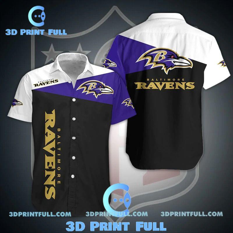 Baltimore Ravens Logo Hawaiian Shirt Tropical Aloha Button Up