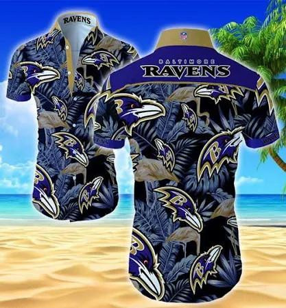 Baltimore Ravens Logo Hawaiian Shirt Tropical Aloha Button Up