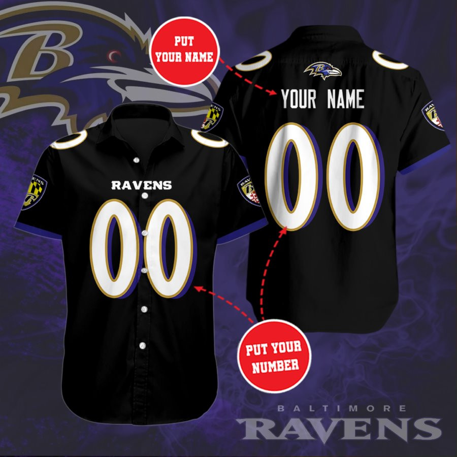 Personalized Baltimore Ravens Team Hawaiian Shirt Tropical Aloha Button Up