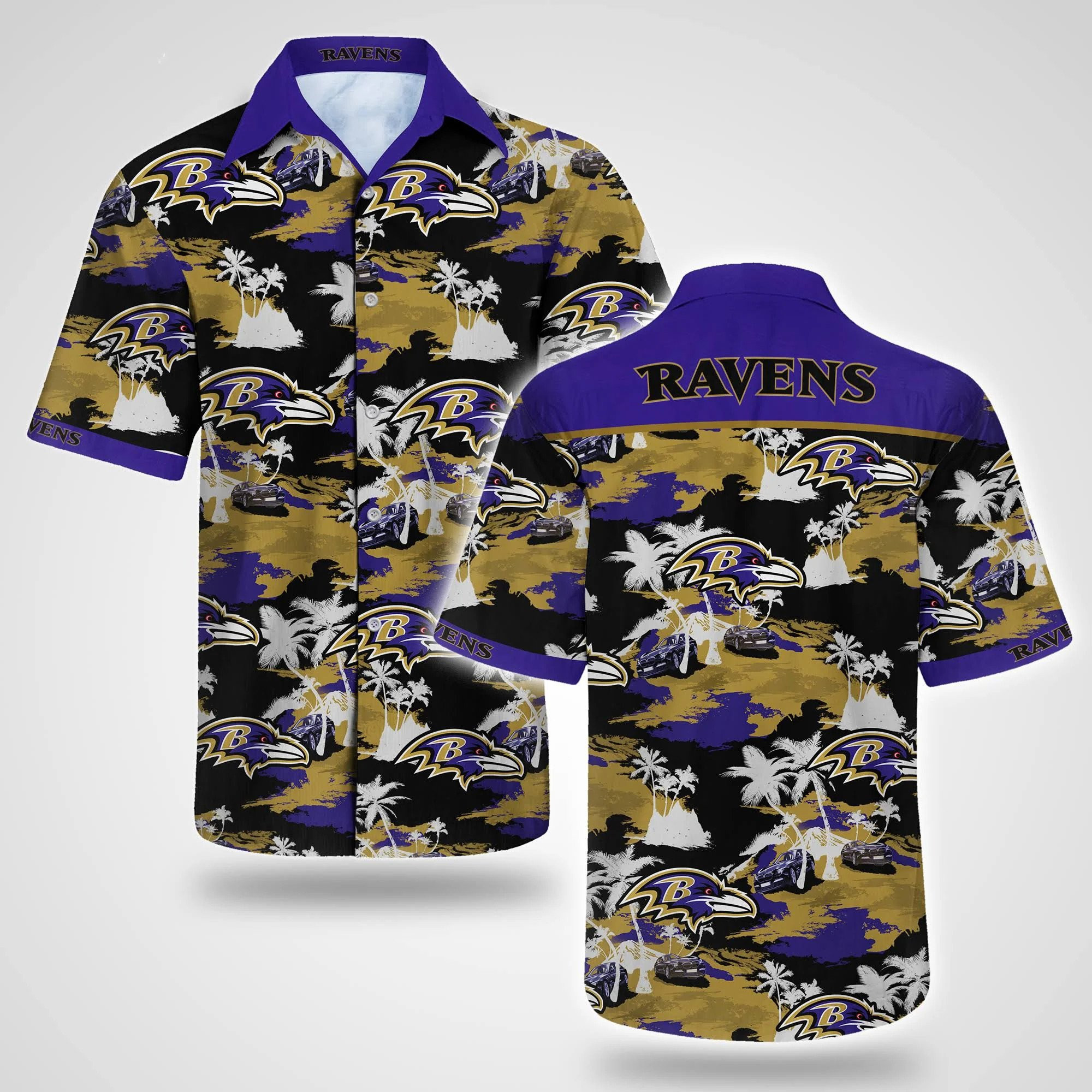 Baltimore Ravens Tommy Bahama Hawaiian Shirt Tropical Aloha Button Up