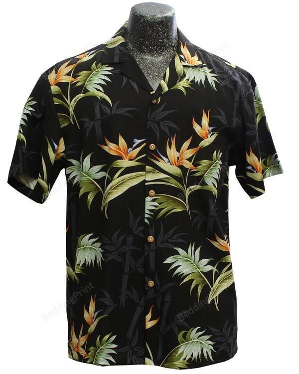 Bamboo Paradise Black Hawaiian Shirt Tropical Aloha Button Up