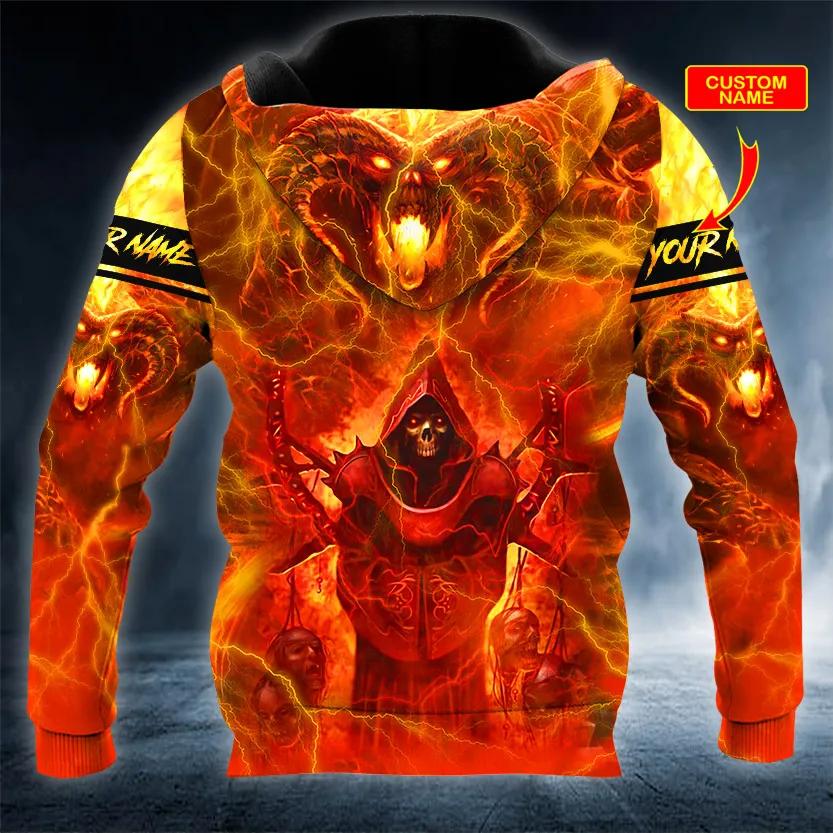 Alternative view of Baphomet Grim Reaper On Fire Skull Custom 3D All Over Print Hoodie