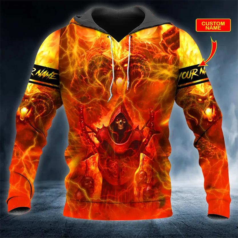 Baphomet Grim Reaper On Fire Skull Custom 3D All Over Print Hoodie