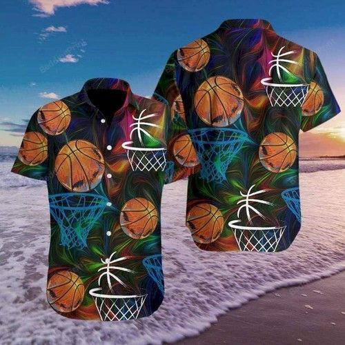 Basketball Colorful Light Hawaiian Shirt Tropical Aloha Button Up