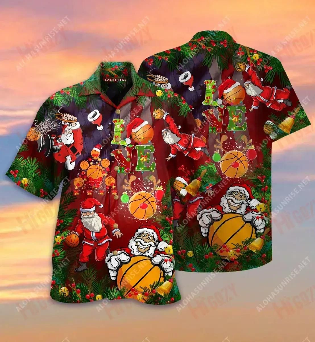 Basketball Santa Claus Players Short Hawaiian Shirt Tropical Aloha Button Up