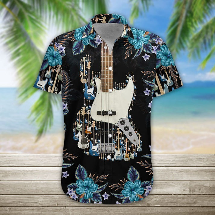 Bass Guitar Hawaiian Shirt Cool Aloha Shirt Christmas Gift Ideas For Guitarists