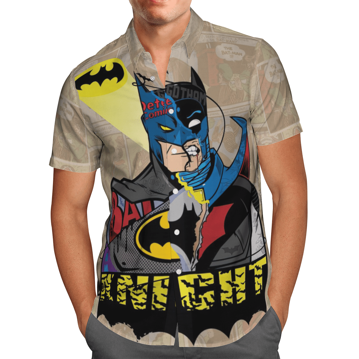 Batman Comic Dark Knight Hawaiian Shirt Tropical Aloha Button Up