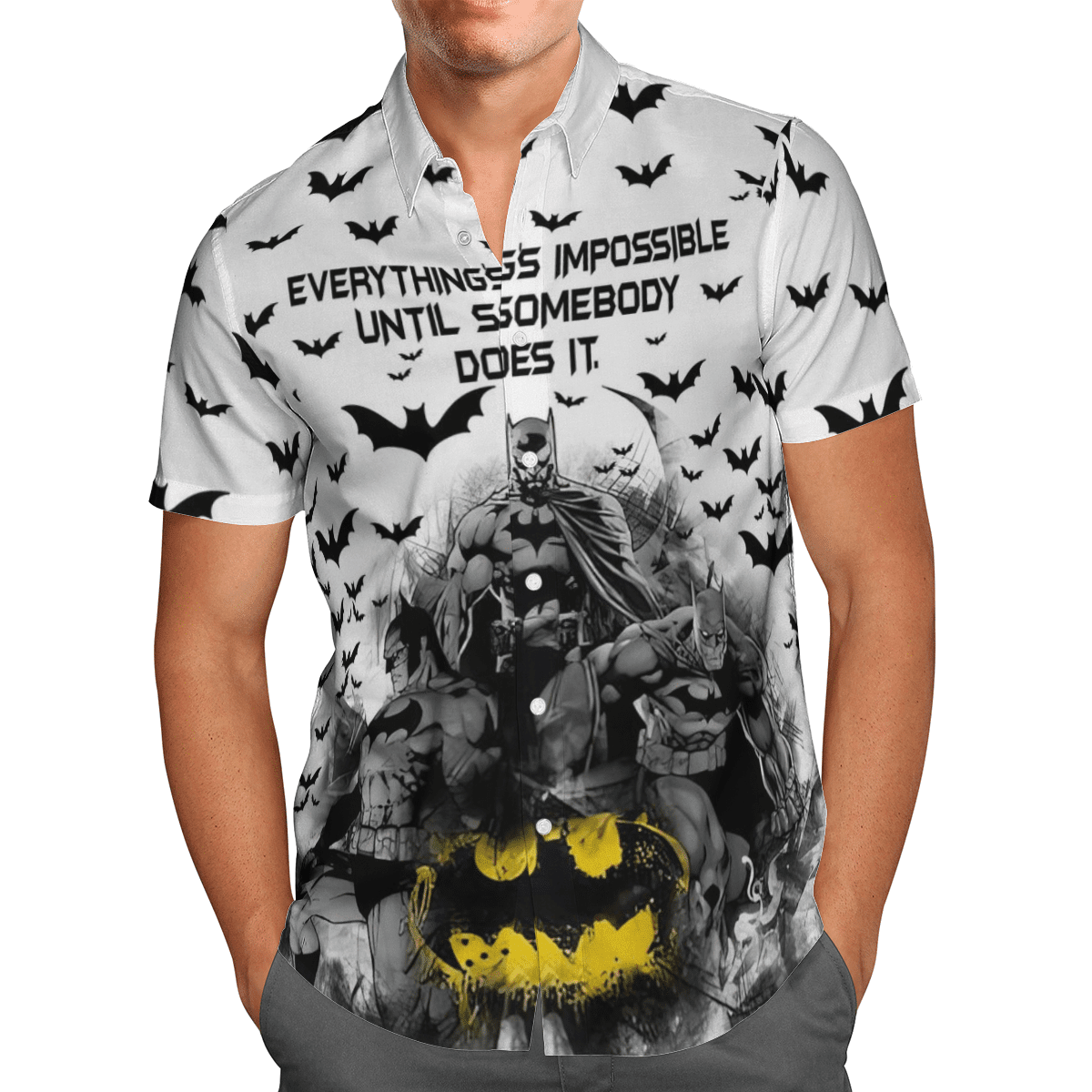 Batman Impossible Until Somebody Does It Hawaiian Shirt Tropical Aloha Button Up