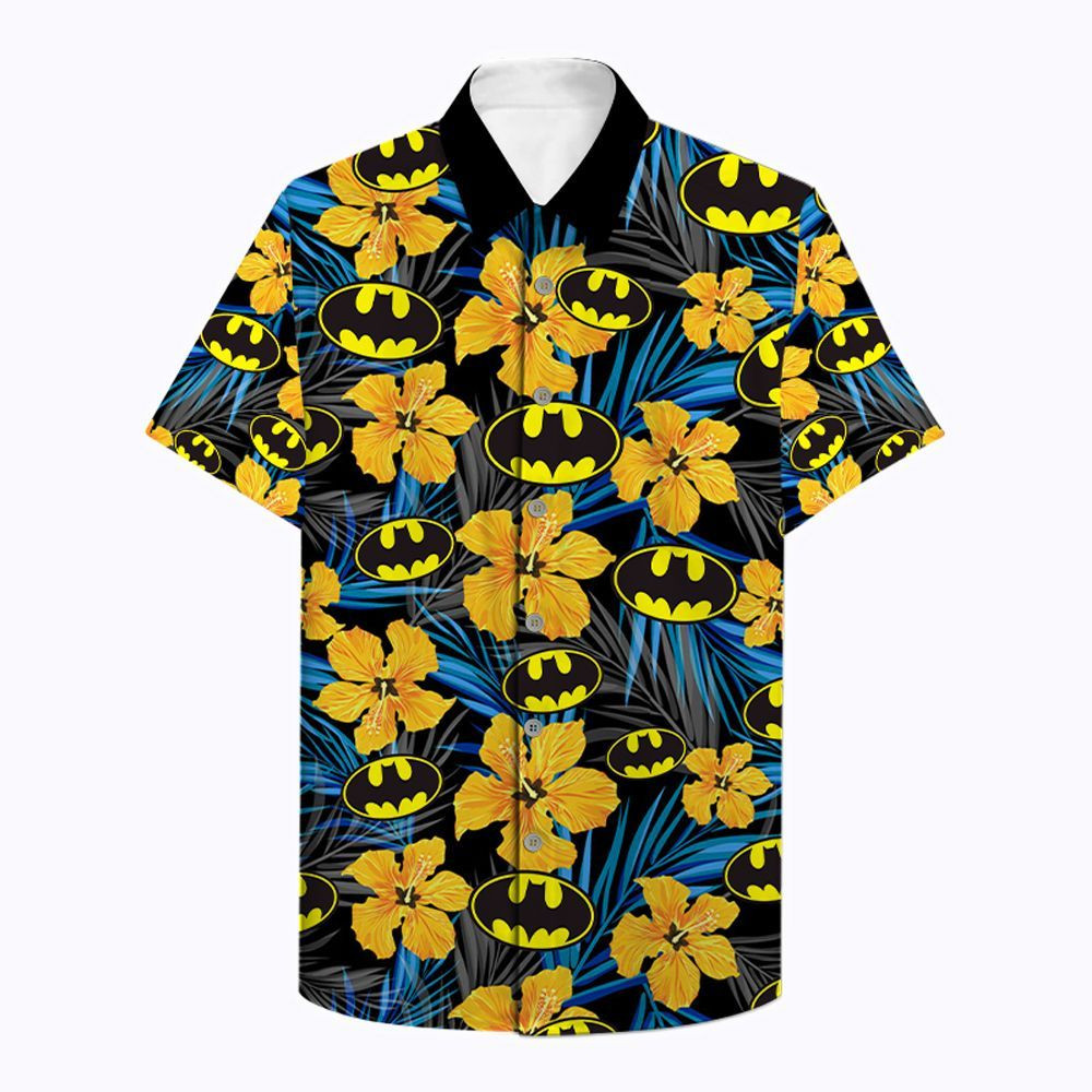 Batman Logo Floral Hawaiian Shirt Tropical Aloha Button Up