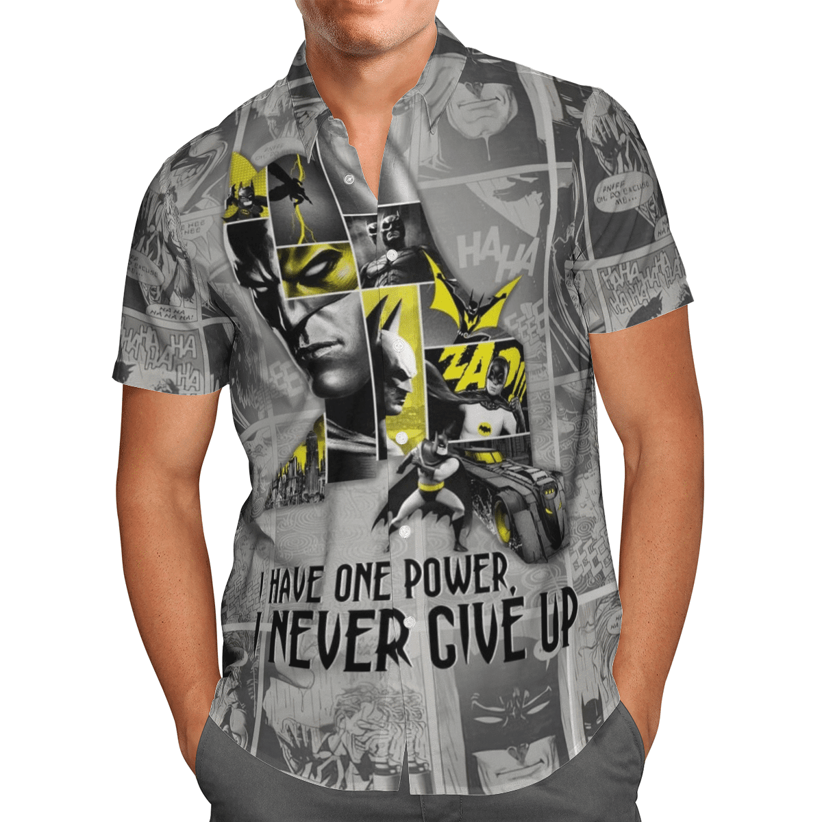 Batman Power Never Give Up Hawaiian Shirt Tropical Aloha Button Up