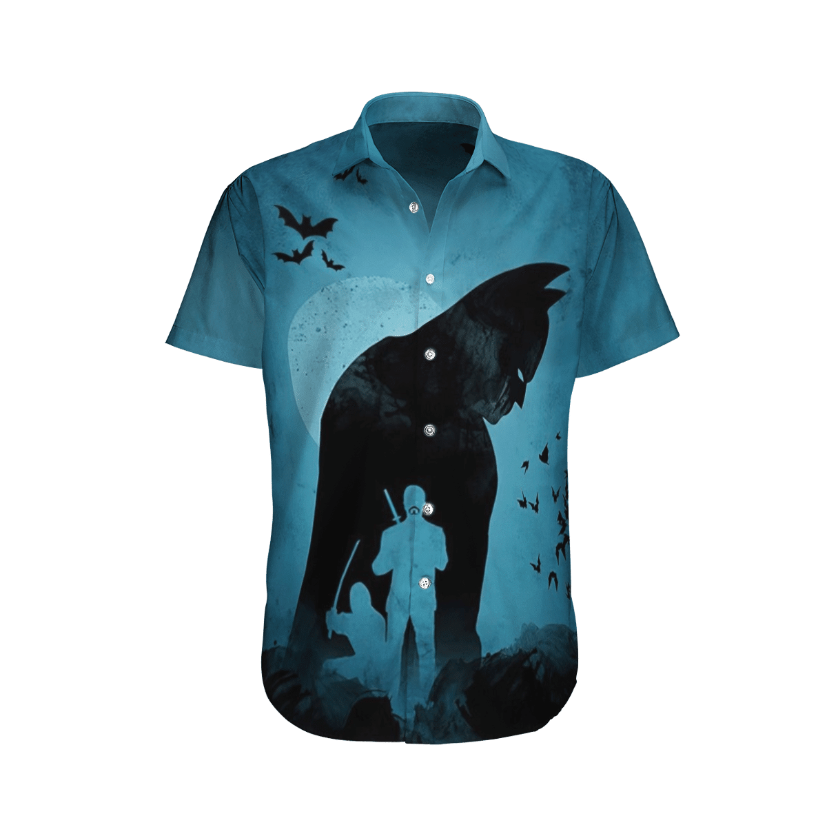 Batman Shadow With Ninja Hawaiian Shirt Tropical Aloha Button Up