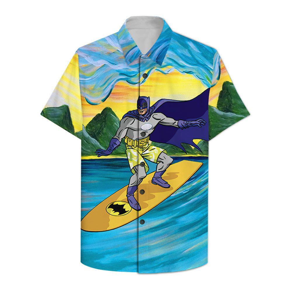 Batman Surfing Hawaiian Shirt Tropical Aloha Button Up