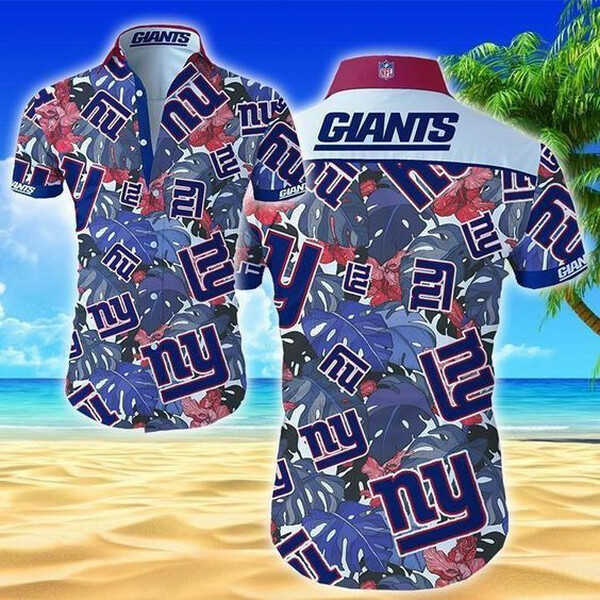 Beach New York Giants Hawaiian Shirt Tropical Aloha Button Up
