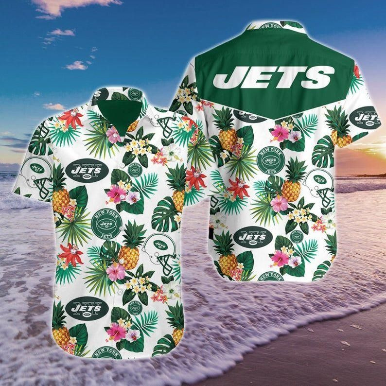Beach Shirt New York Jets Hawaiian Shirt Tropical Aloha Button Up