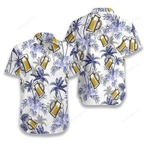 Beer Coconut Tree Hawaiian Shirt Tropical Aloha Button Up