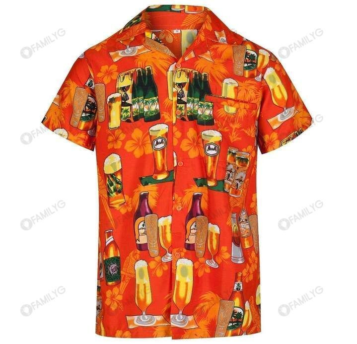 Beer Enjoy Drinking Beer Orange Hawaiian Shirt Tropical Aloha Button Up