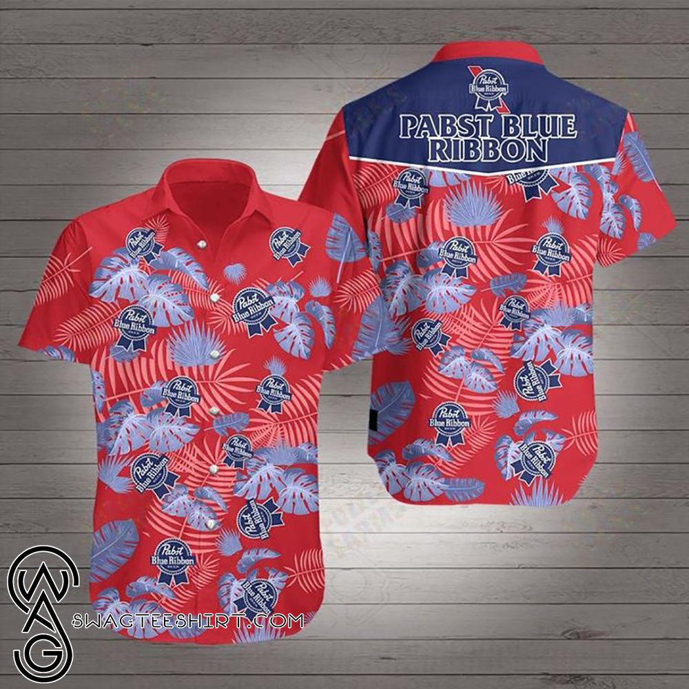Beer Pabst Blue Ribbon Hawaiian Shirt Tropical Aloha Button Up