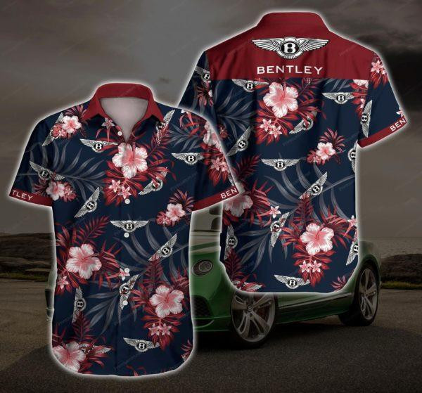 Bentley Car Logo Floral Hawaiian Shirt Tropical Aloha Button Up