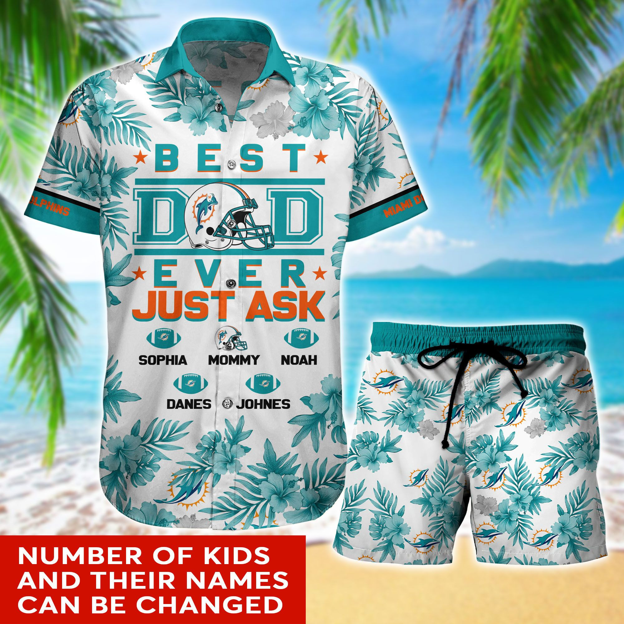 Best Dad Ever Miami Dolphins Hawaiian Shirt Tropical Aloha Button Up
