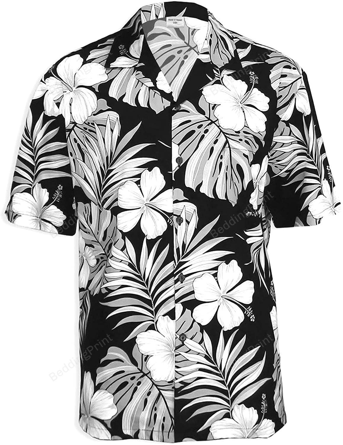 Big Hibiscus White Flower Men Hawaiian Shirt Tropical Aloha Button Up