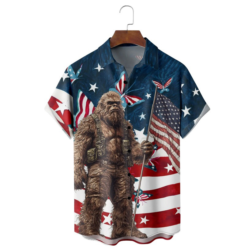 Bigfoot American Flag Hawaiian Shirt American Flag Outfit For Men Gifts For 4Th Of July