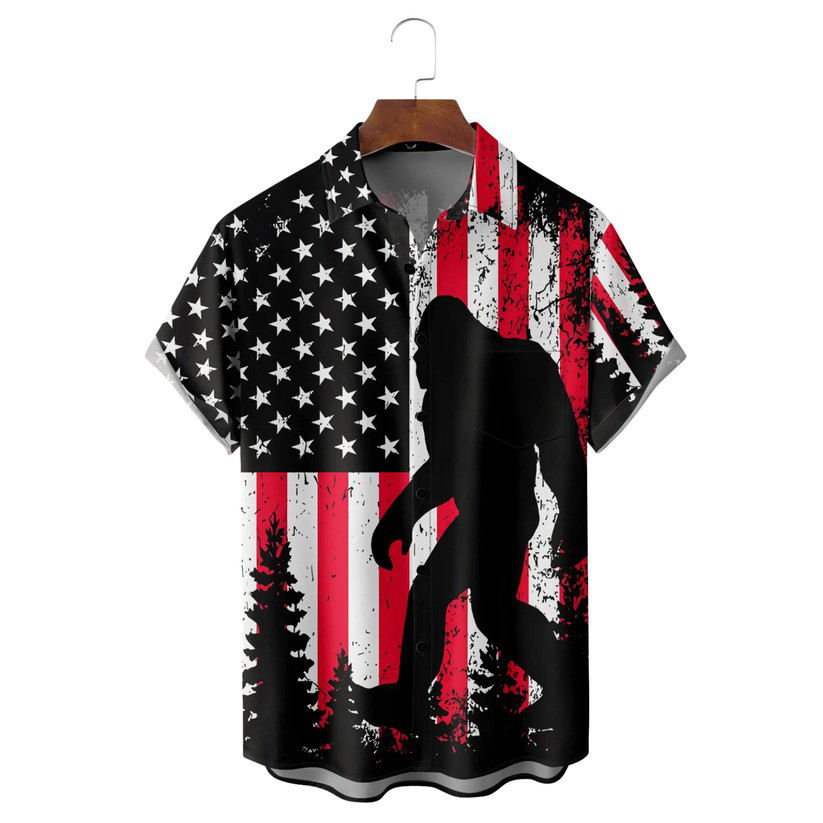 Bigfoot American Patriotic Hawaiian Shirt USA Flag Clothing Gifts For Independence Day