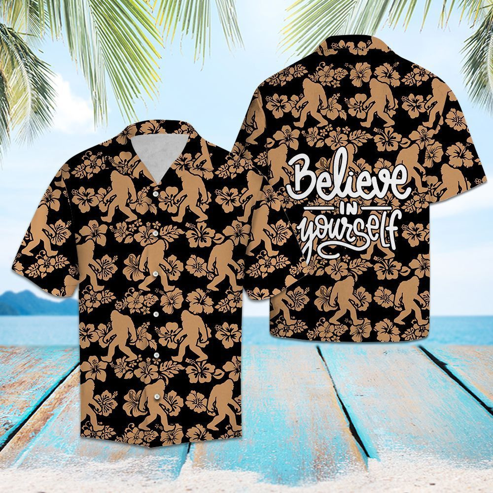 Bigfoot Believe Hawaiian Shirt Tropical Aloha Button Up