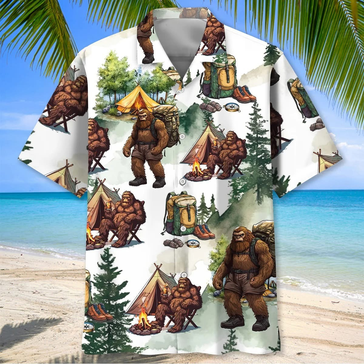 Bigfoot Camping Hawaiian Shirt Sasquatch Aloha Shirt Gifts for Camping Lovers For Him