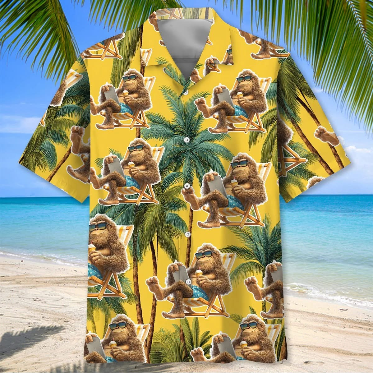 Bigfoot Chilling Hawaiian Shirt Funny Sasquatch Button Up Shirt Gifts For Brother