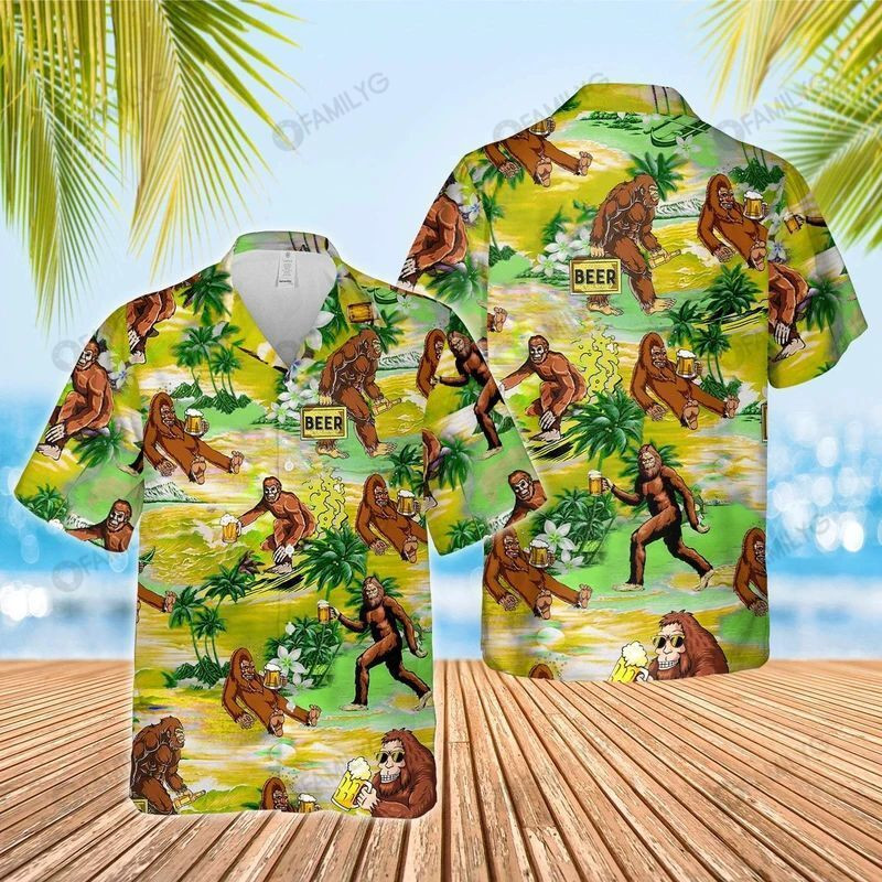 Bigfoot Drink Beer Vintage Aloha - Beer Hawaiian Shirt Tropical Aloha Button Up