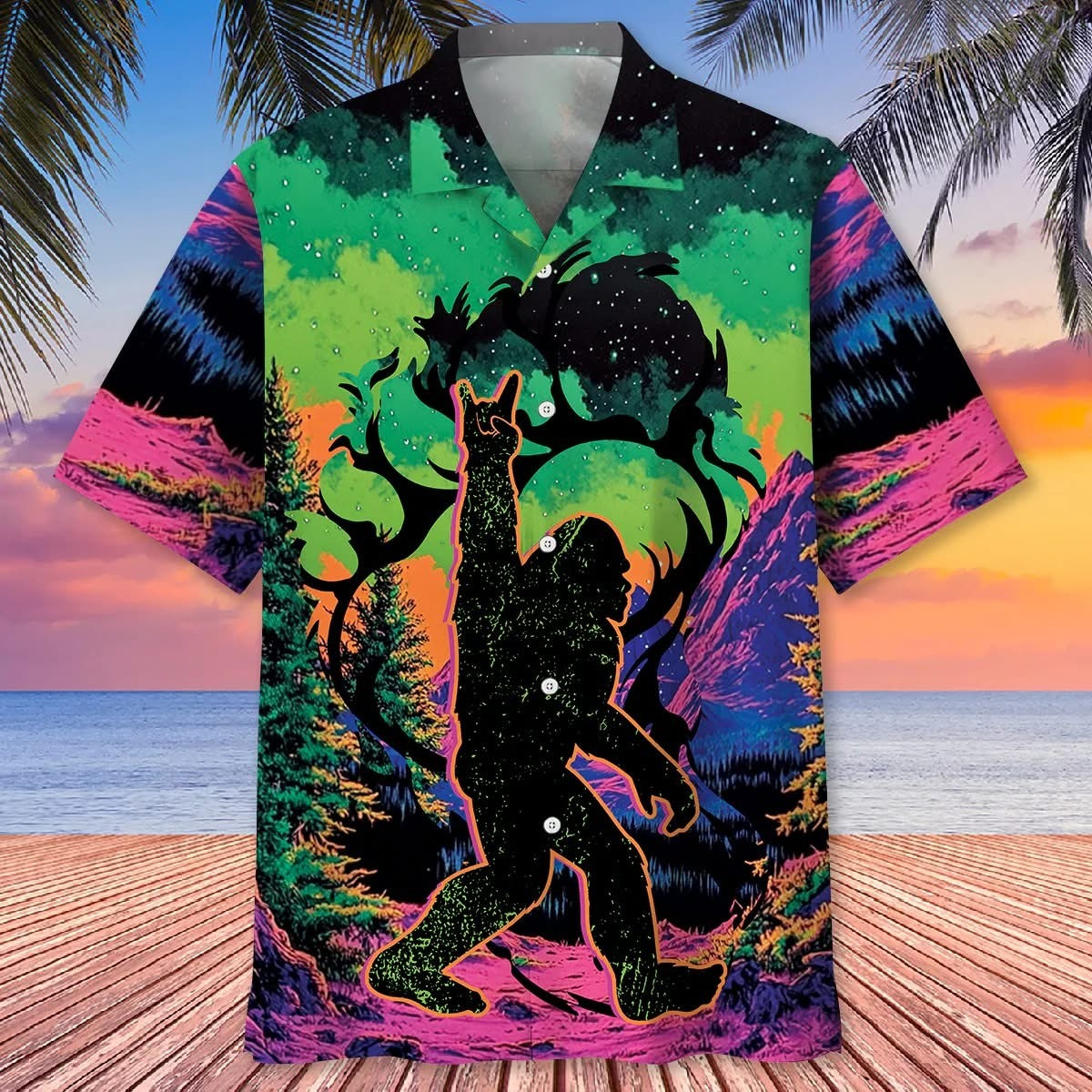 Bigfoot Footprint Forest Hawaiian Shirt Colorful Sasquatch Aloha Shirt Bigfoot Gift Items