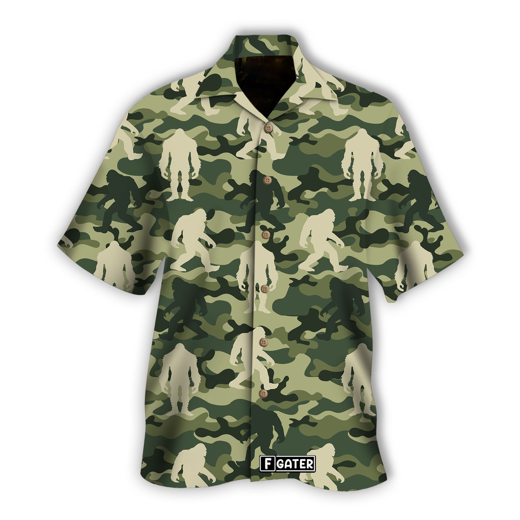Bigfoot Funny Camo Pattern Bigfoot Hawaiian Shirt Tropical Aloha Button Up
