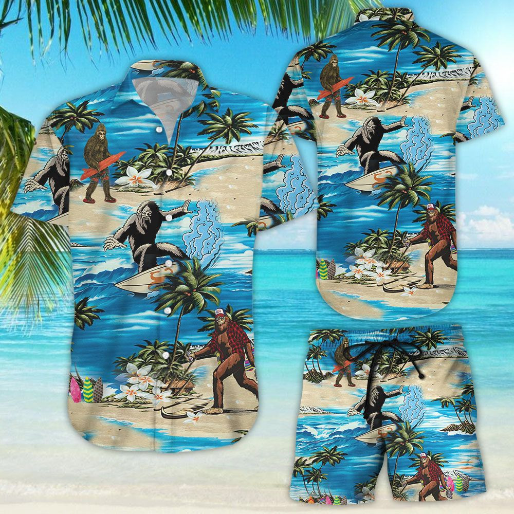Bigfoot Hawaii Hawaiian Shirt Tropical Aloha Button Up