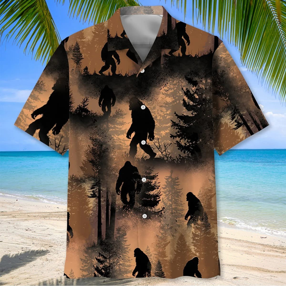 Bigfoot Hawaiian Shirt Sasquatch Hiking Button Up Shirt Christmas Gifts For Boyfriend