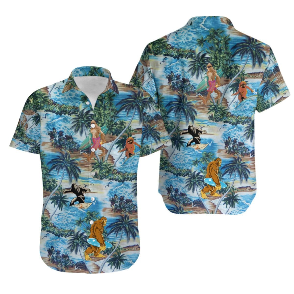Bigfoot Hawaiian Shirt Tropical Aloha Button Up
