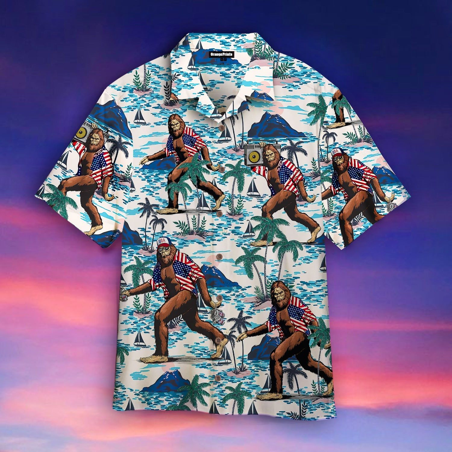 Bigfoot Hawaiian Shirt Tropical Aloha Button Up