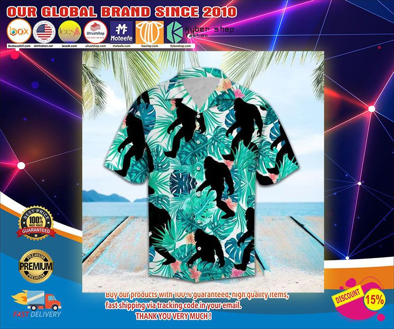 Bigfoot Hawaiian Shirt Tropical Aloha Button Up