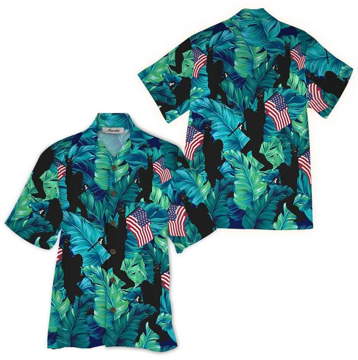 Bigfoot Hawaiian Shirt Tropical Aloha Button Up