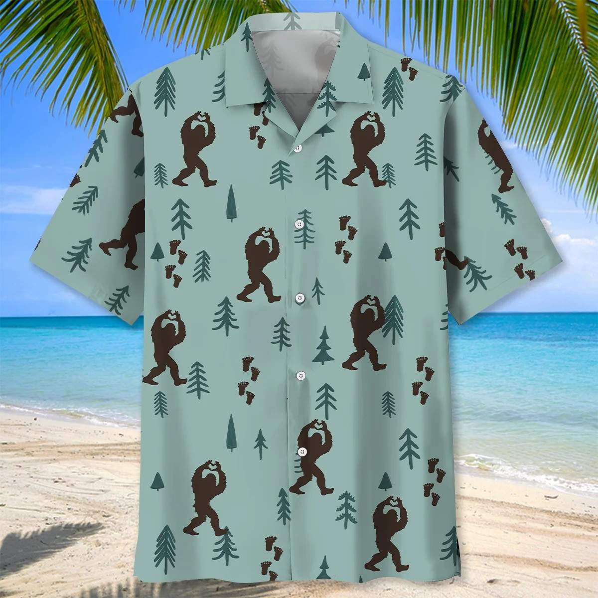 Bigfoot Heart Silhouette Hawaiian Shirt Sasquatch Aloha Shirt Funny Bigfoot Gifts For Men