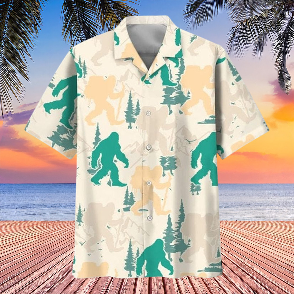 Bigfoot Hiking Mountain And Trees Hawaiian Shirt Bigfoot Wander Shirt Sasquatch Gag Gifts