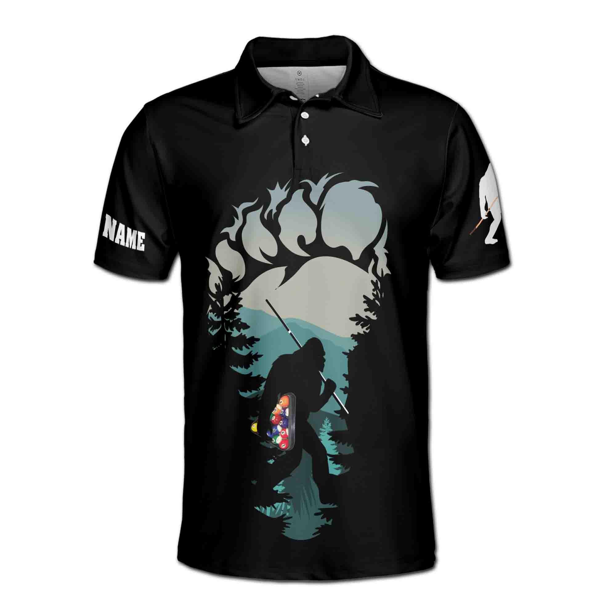 Alternative view of Bigfoot Holding Billiard Balls Personalized Men's Polo Shirt