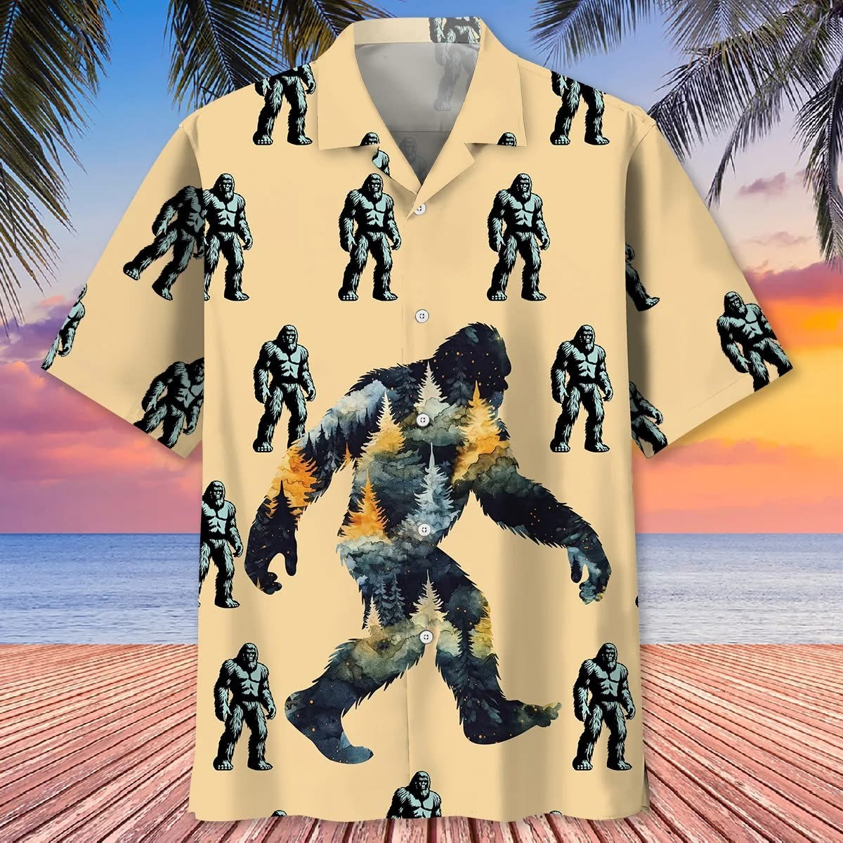 Bigfoot In Forest Hawaiian Shirt Men's Aloha Shirt Funny Gifts For Sasquatch Lovers