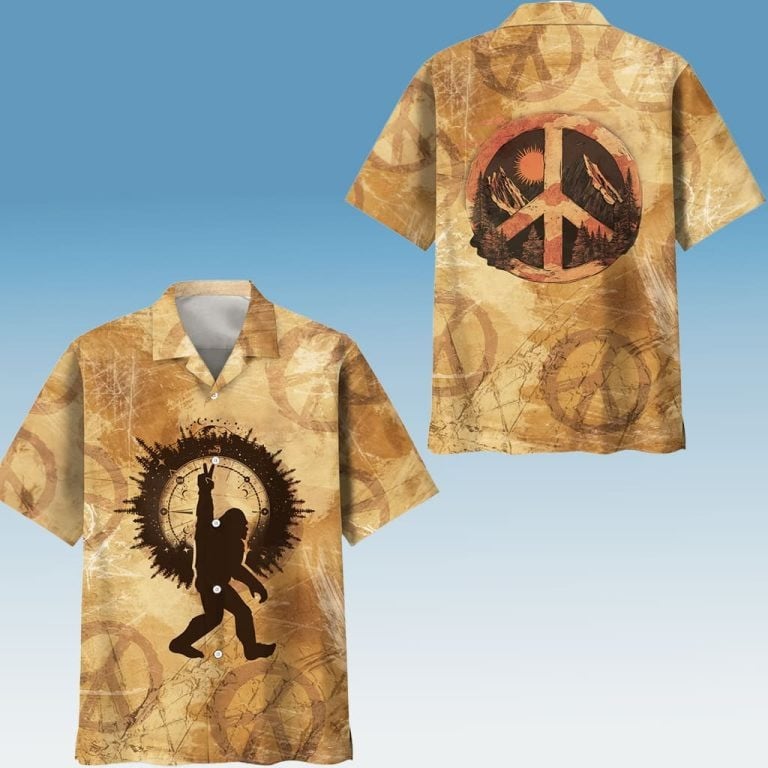 Bigfoot Peace Hand Sign Hawaiian Shirt Vintage Aloha Shirt Gifts For Sasquatch Lovers