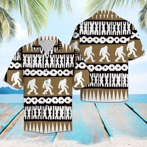 Bigfoot Retro Hawaiian Shirt Tropical Aloha Button Up